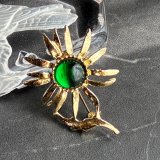 1960年代 華やかなフラワーブローチ グリーンガラス ヴィンテージアクセサリー