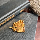 WIBC 1970 実りの葉を纏うゴールドメタルブローチ アメリカ ヴィンテージ 