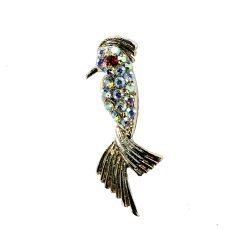 画像1: イギリス1960-70s オーロラ加工ラインストーンを纏ったの鳥ブローチ (1)