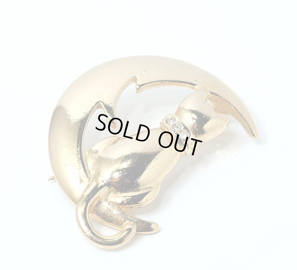 画像3: 1950-1970ｓ  三日月と猫のコスチュームジュエリーヴィンテージブローチ (3)