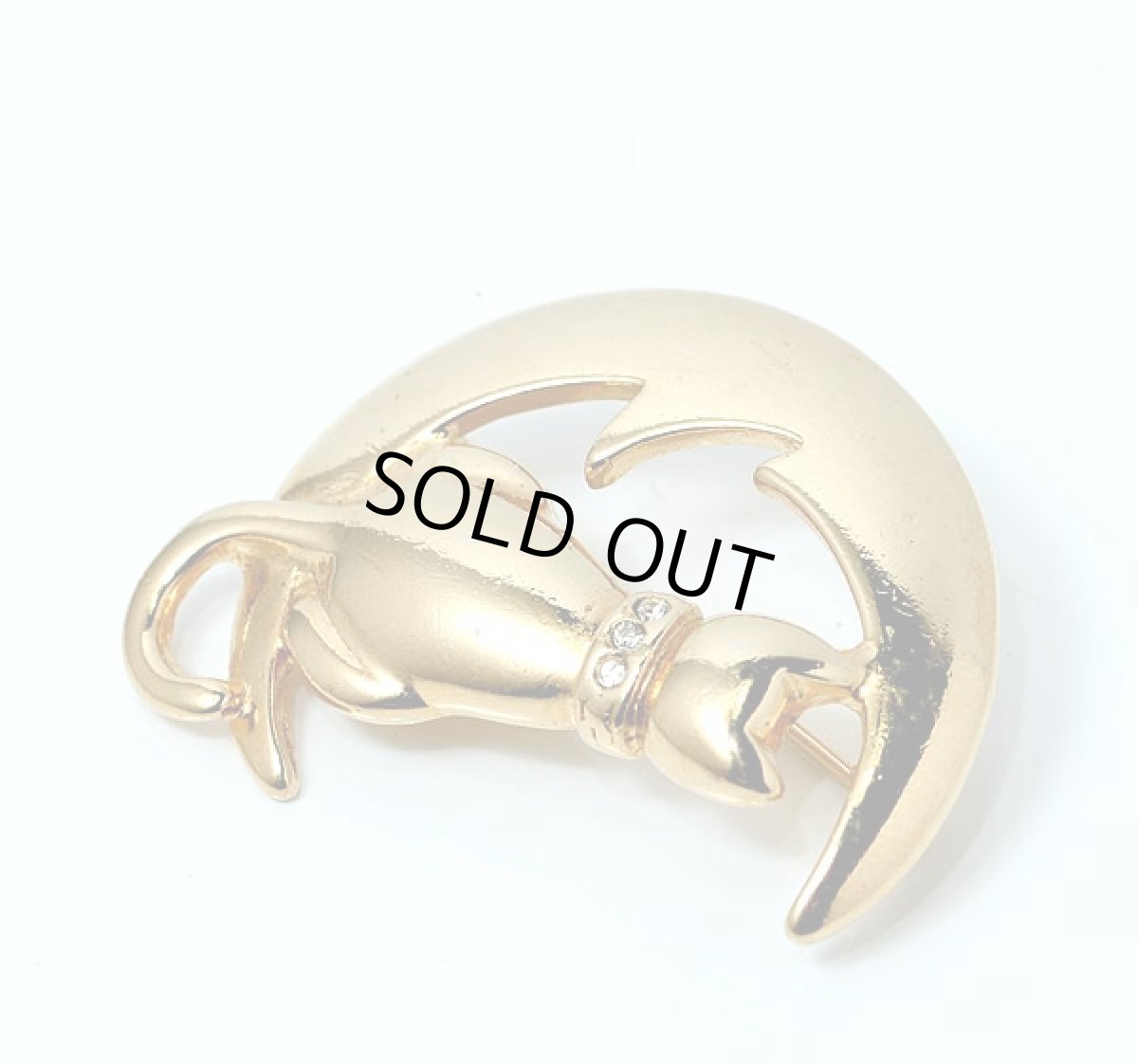 画像4: 1950-1970ｓ  三日月と猫のコスチュームジュエリーヴィンテージブローチ (4)