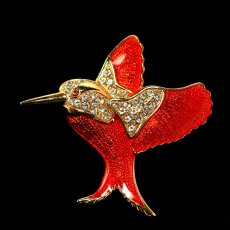 画像2: Signed jewelryイギリス1960's 鮮やかなオレンジの鳥ヴィンテージブローチ (2)