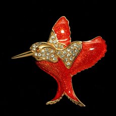 画像10: Signed jewelryイギリス1960's 鮮やかなオレンジの鳥ヴィンテージブローチ (10)