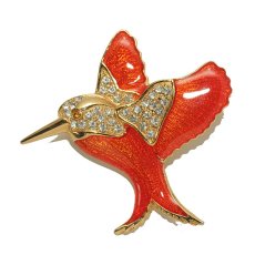 画像1: Signed jewelryイギリス1960's 鮮やかなオレンジの鳥ヴィンテージブローチ (1)