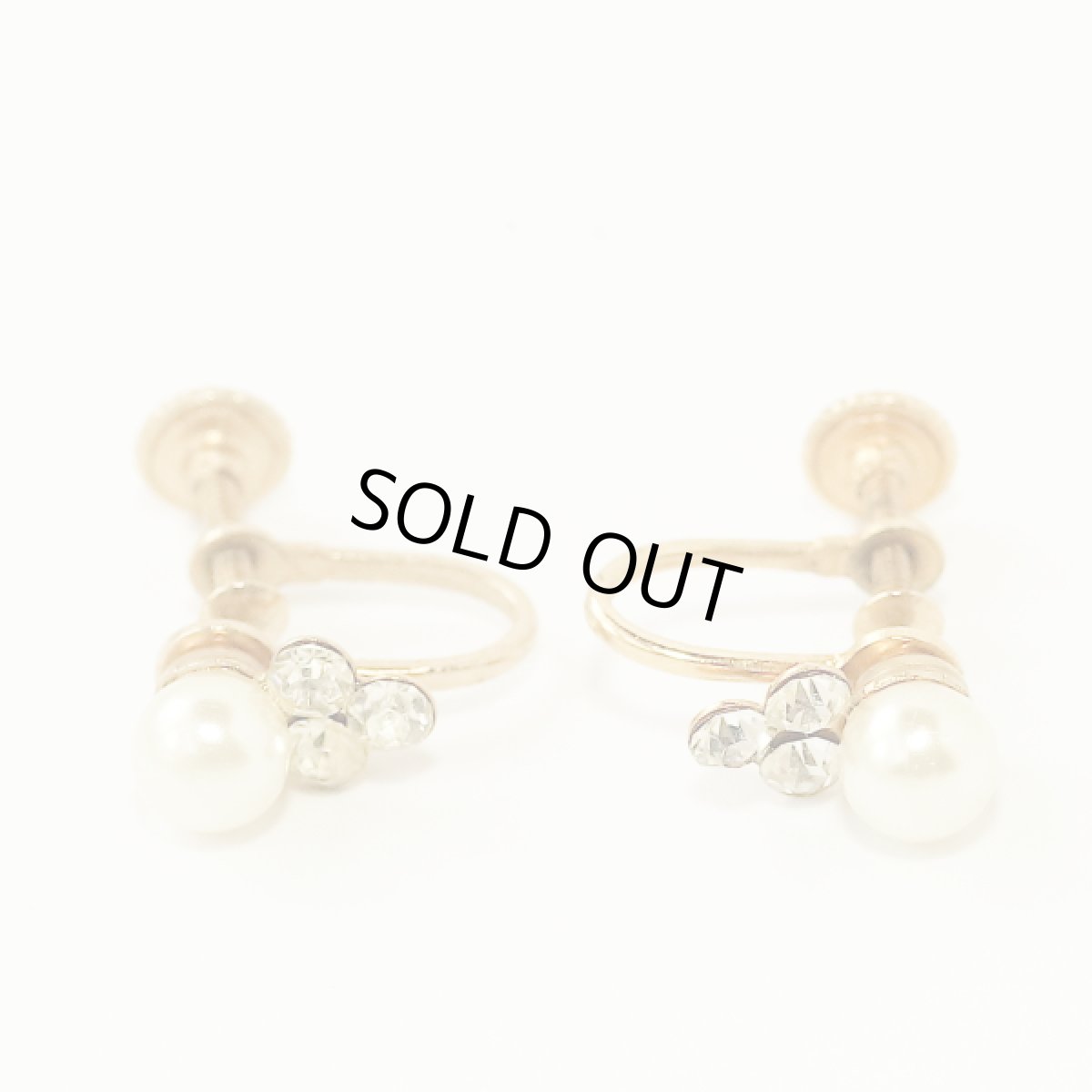 画像5: 1970s フェイクパールとラインストーンのネジ式(スクリュー式)イヤリング  (5)