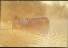 画像1: イギリス アンティークポストカード 朝霧の中を進むボート (1)