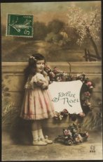 画像1: フランス 消印あり アンティーク ポストカード 女の子 Joyeux Noël メリークリスマス (1)