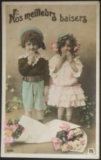 画像1: フランス アンティーク ポストカード 可愛い 男の子 女の子 (1)