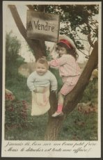 画像1: フランス アンティーク ポストカード 木に登る 赤ちゃん 女の子 (1)