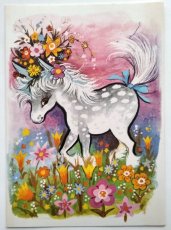 画像1: イギリス ヴィンテージ お花畑の可愛い馬 バースデーカード (1)