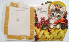 画像3: イギリス ヴィンテージ 花籠の仔猫 バースデーカード (3)