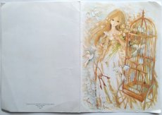 画像3: イギリス ヴィンテージ 白い小鳥と女の子 バースデーカード (3)