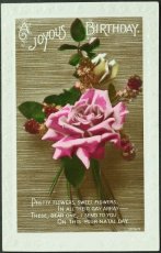 画像1: イギリス アンティークポストカード お誕生日のお祝いする 薔薇の花 (1)