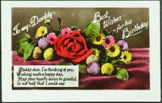 画像1: イギリス アンティークポストカード お父さんのお誕生日のお祝いする カラフルなお花 (1)