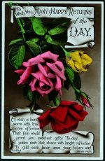 画像1: イギリス アンティーク ポストカード 3色のバラ バースデーカード (1)