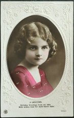 画像1: イギリス アンティークポストカード 消印あり 可憐なローズエンボスの女の子G (1)