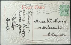 画像2: イギリス アンティークポストカード 消印あり 可憐なローズエンボスの女の子G (2)
