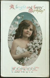 イギリス アンティークポストカード 花飾りする女の子のポートレート