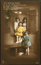 画像1: イギリス アンティーク ポストカード 4人 女の子 幸せの白い鳩 (1)