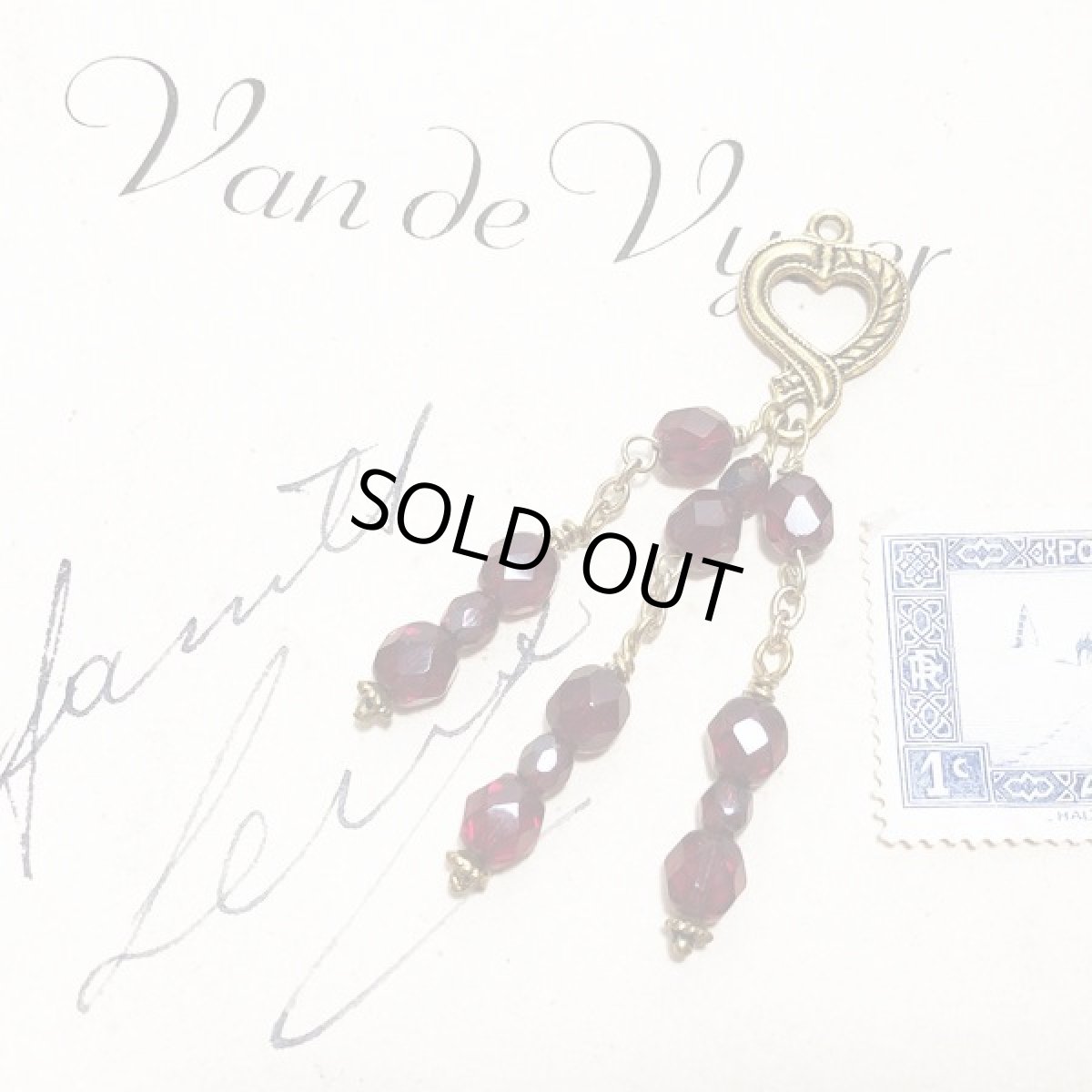 画像2: ヴィンテージオープンハートのガラスのタッセル ペンダントトップ (2)