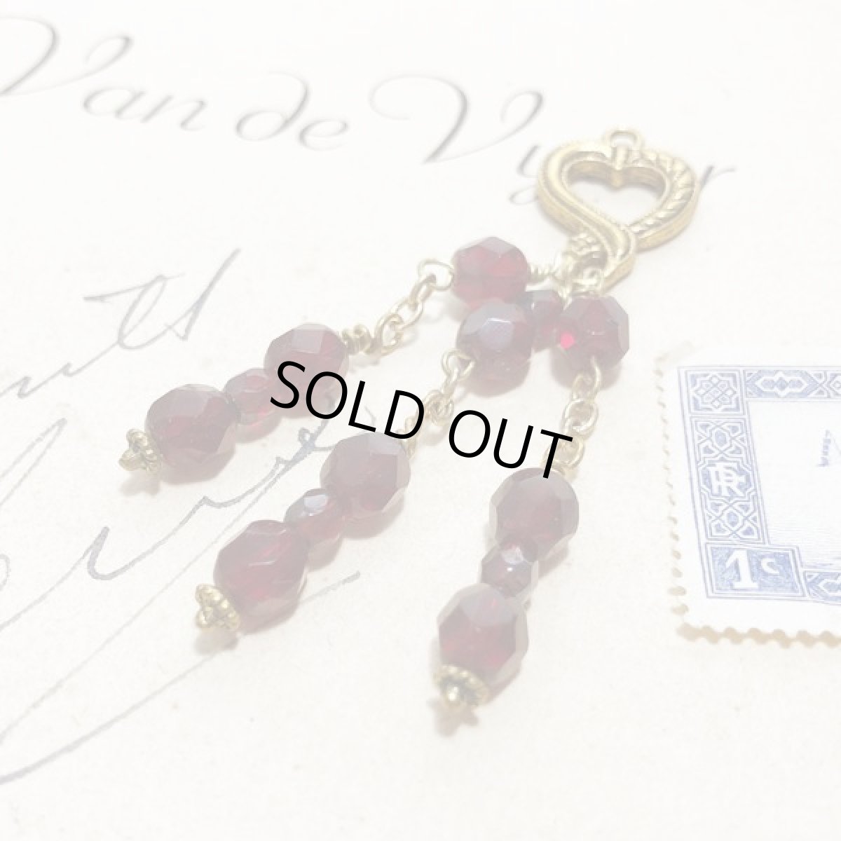 画像4: ヴィンテージオープンハートのガラスのタッセル ペンダントトップ (4)