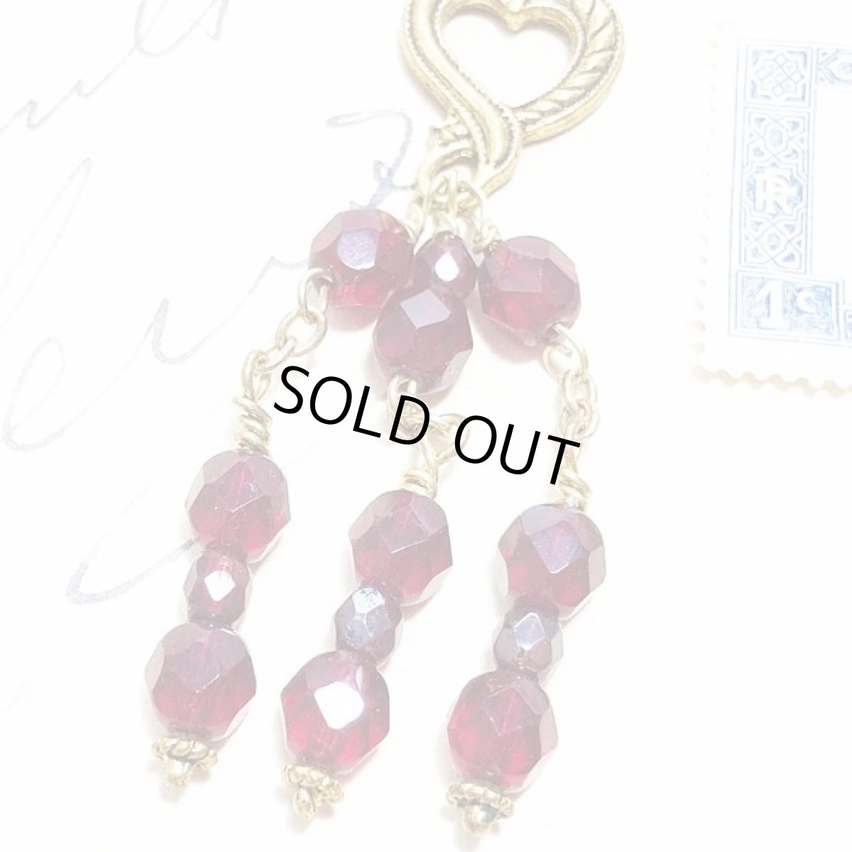 画像7: ヴィンテージオープンハートのガラスのタッセル ペンダントトップ (7)