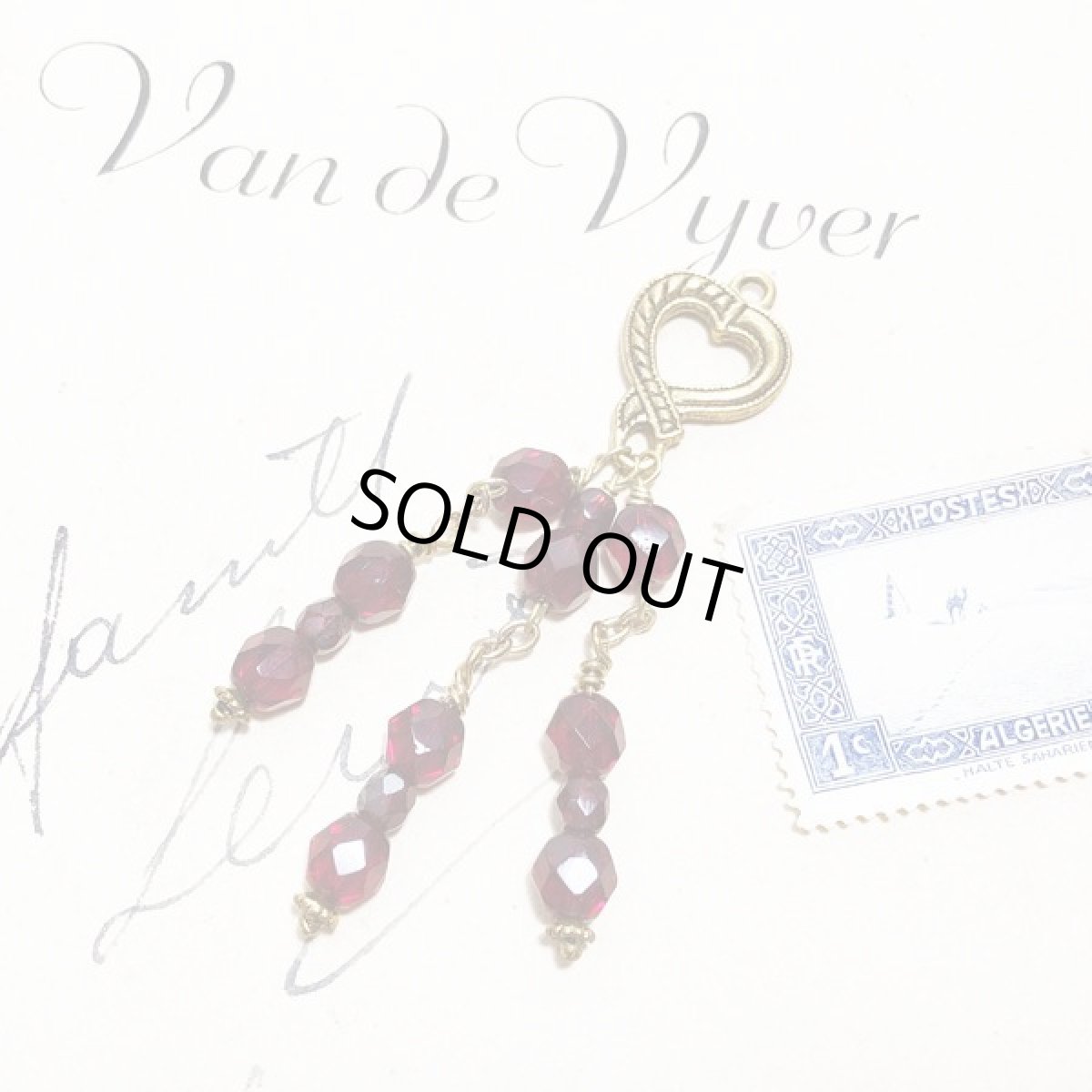 画像3: ヴィンテージオープンハートのガラスのタッセル ペンダントトップ (3)