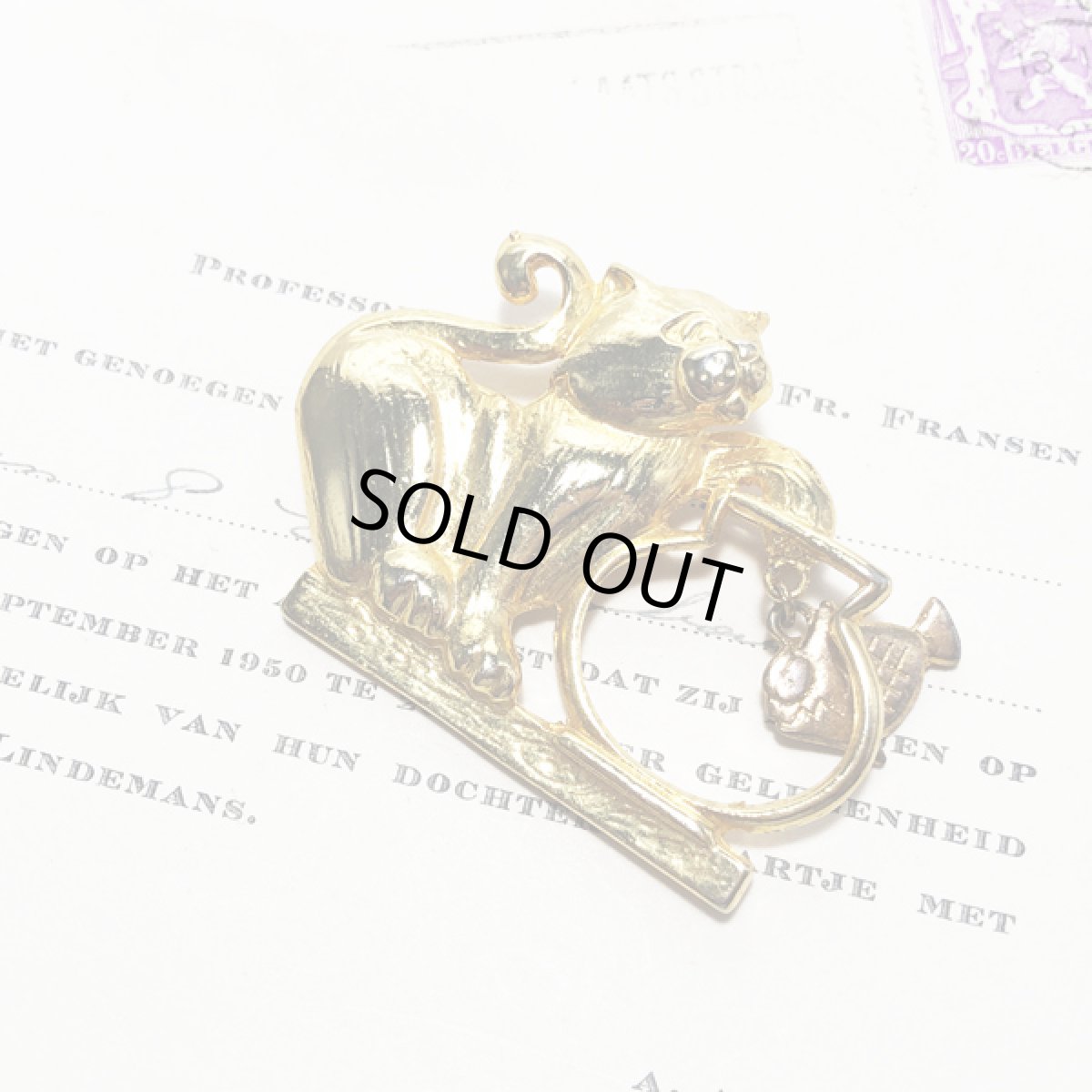 画像3: ALEXISヴィンテージジュエリー 金魚鉢と魚と猫 　CAT 猫ブローチ (3)