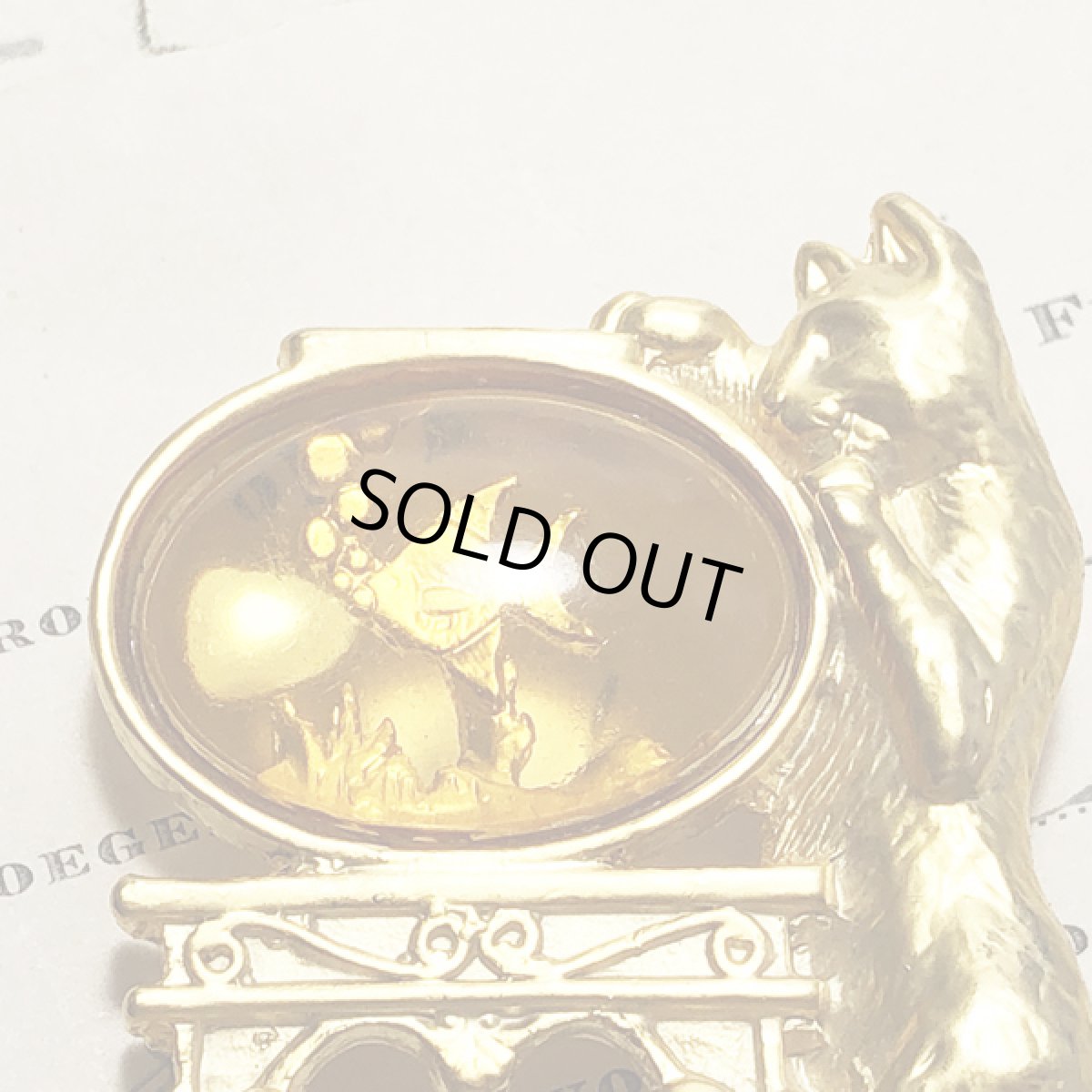 画像5: 英国ヴィンテージジュエリー 金魚鉢と猫 CAT 猫ブローチ (5)