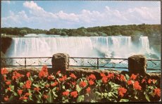 画像1: 1957年消印 切手 海外ヴィンテージポストカード AMERICAN FALLS ナイアガラの滝と花 世界のアンティーク絵葉書 昔のポストカード (1)