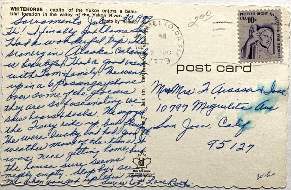 1979年消印 切手 海外ヴィンテージポストカード WHITHORSE CANADA 世界のアンティーク絵葉書 昔のポストカード| アンティーク ポストカード専門店アクトンアンティークス