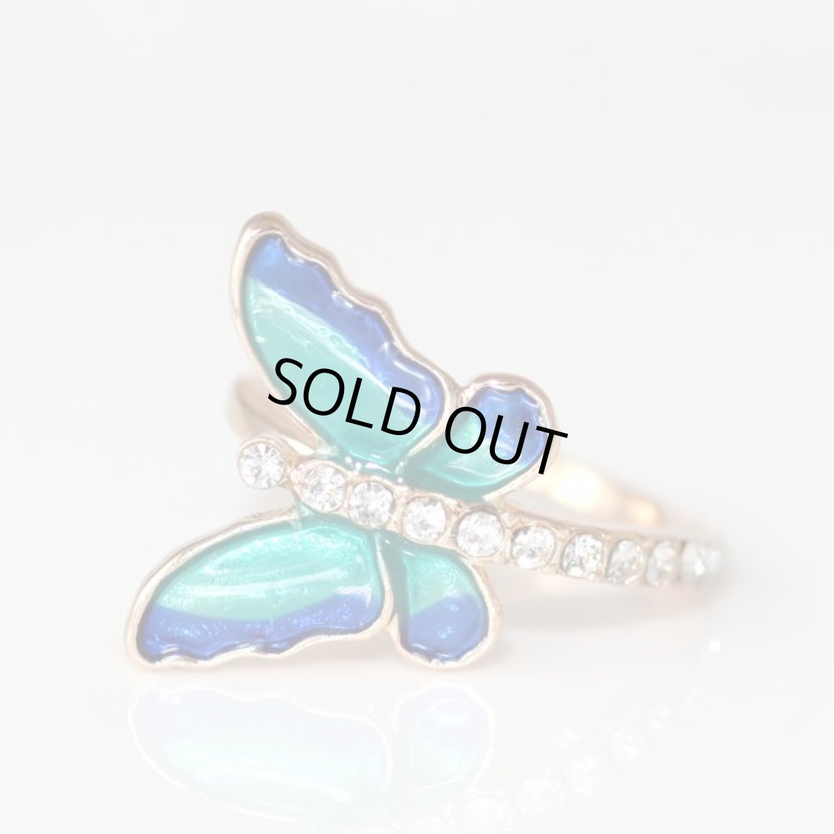 画像11: アメリカ ヴィンテージリング クリスタルとエナメル細工 爽やかなお色の蝶々バタフライ 13〜14号 指輪 (11)