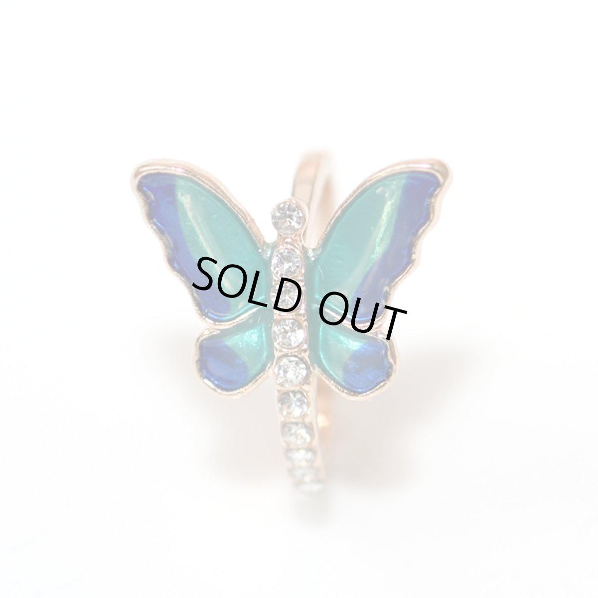 画像6: アメリカ ヴィンテージリング クリスタルとエナメル細工 爽やかなお色の蝶々バタフライ 13〜14号 指輪 (6)