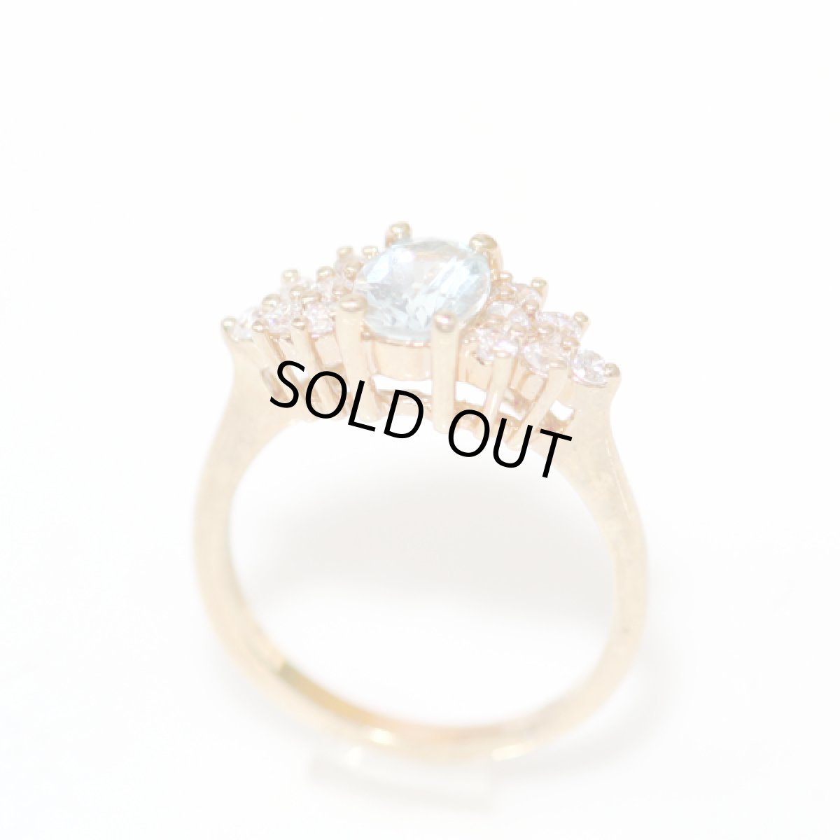 画像3: アメリカ ヴィンテージリング 爽やかなアクアマリンとクリスタル涼しげ 16号 指輪  (3)