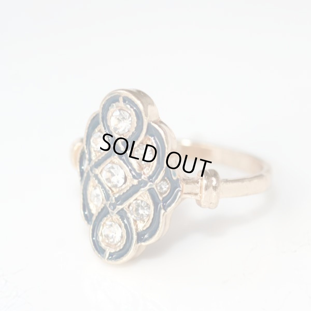 画像2: アメリカ ヴィンテージリング 18号 濃紺ラインとクリアラインストーン メンズ デザイン指輪 (2)