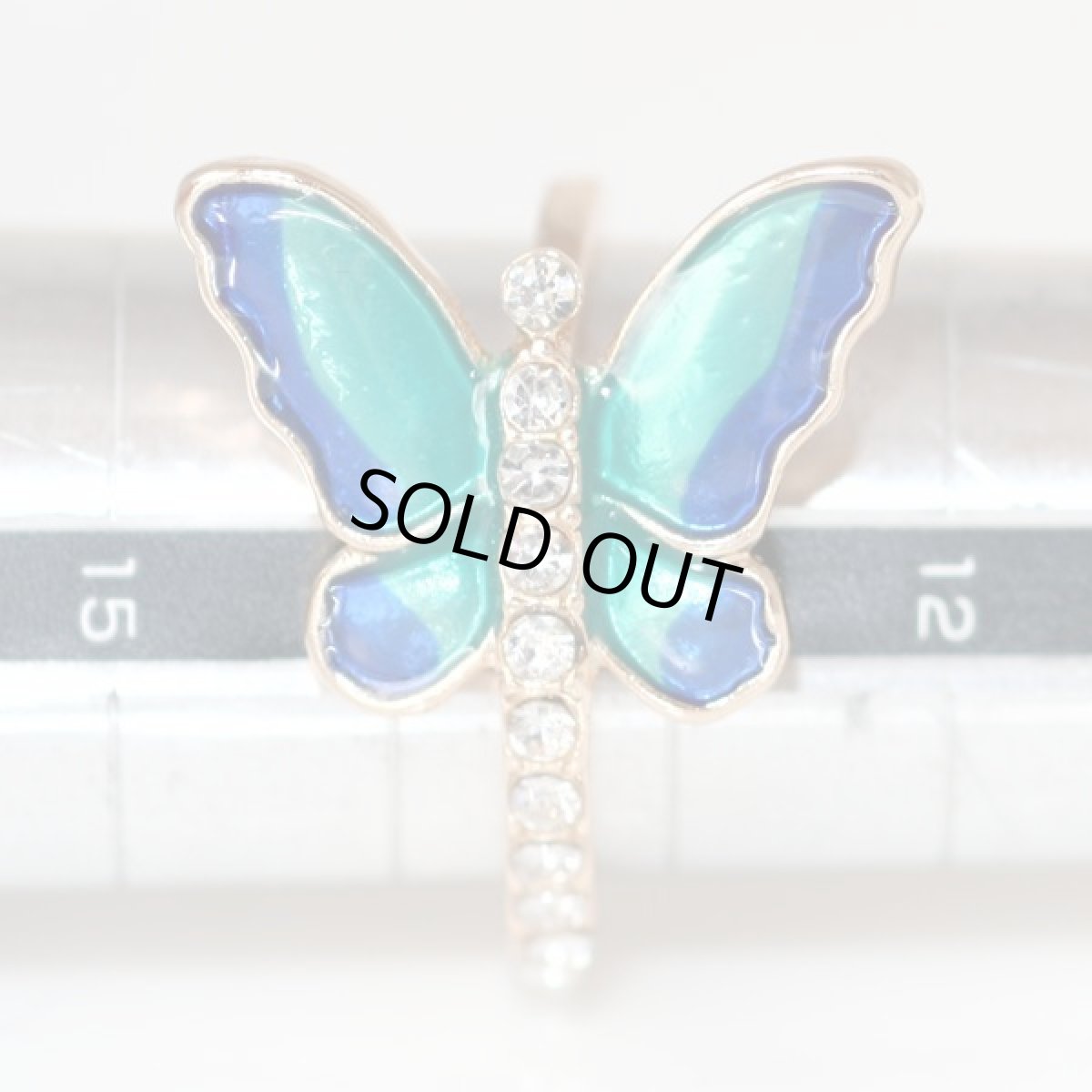 画像18: アメリカ ヴィンテージリング クリスタルとエナメル細工 爽やかなお色の蝶々バタフライ 13〜14号 指輪 (18)