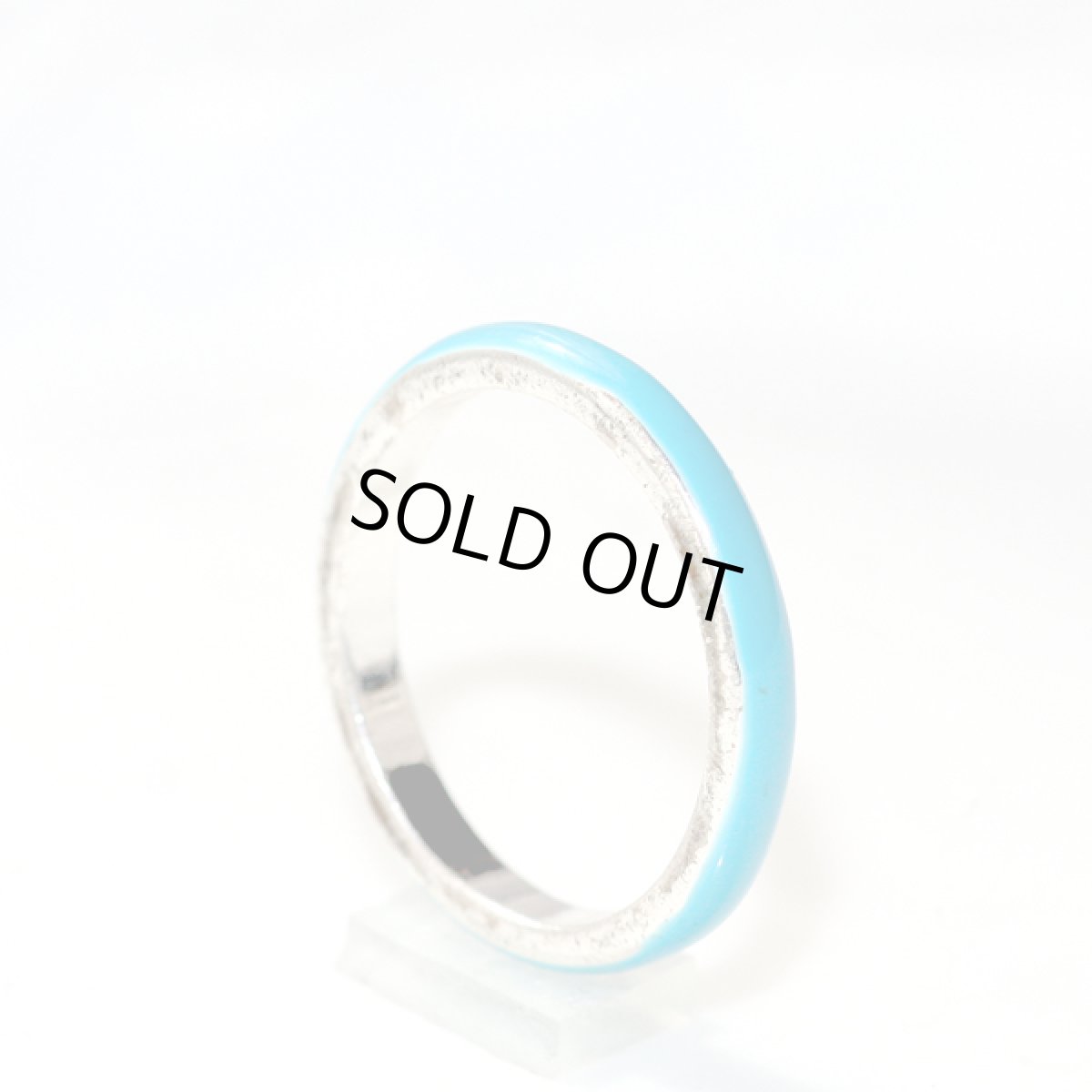 画像4: アメリカ ヴィンテージ スクエア スカイブルー サイズ16号 幅0.3cm シルバートーン メンズリング デザイン指輪 (4)