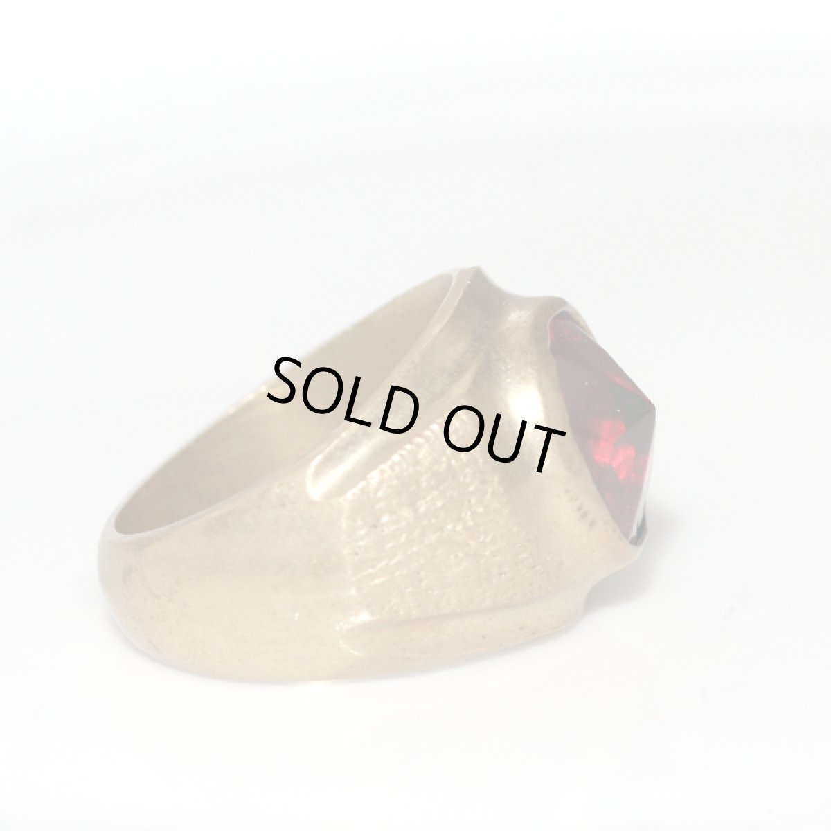 画像19: アメリカ ヴィンテージ 刻印18K レッドガラスリング メンズ指輪 18号 デザインリング (19)