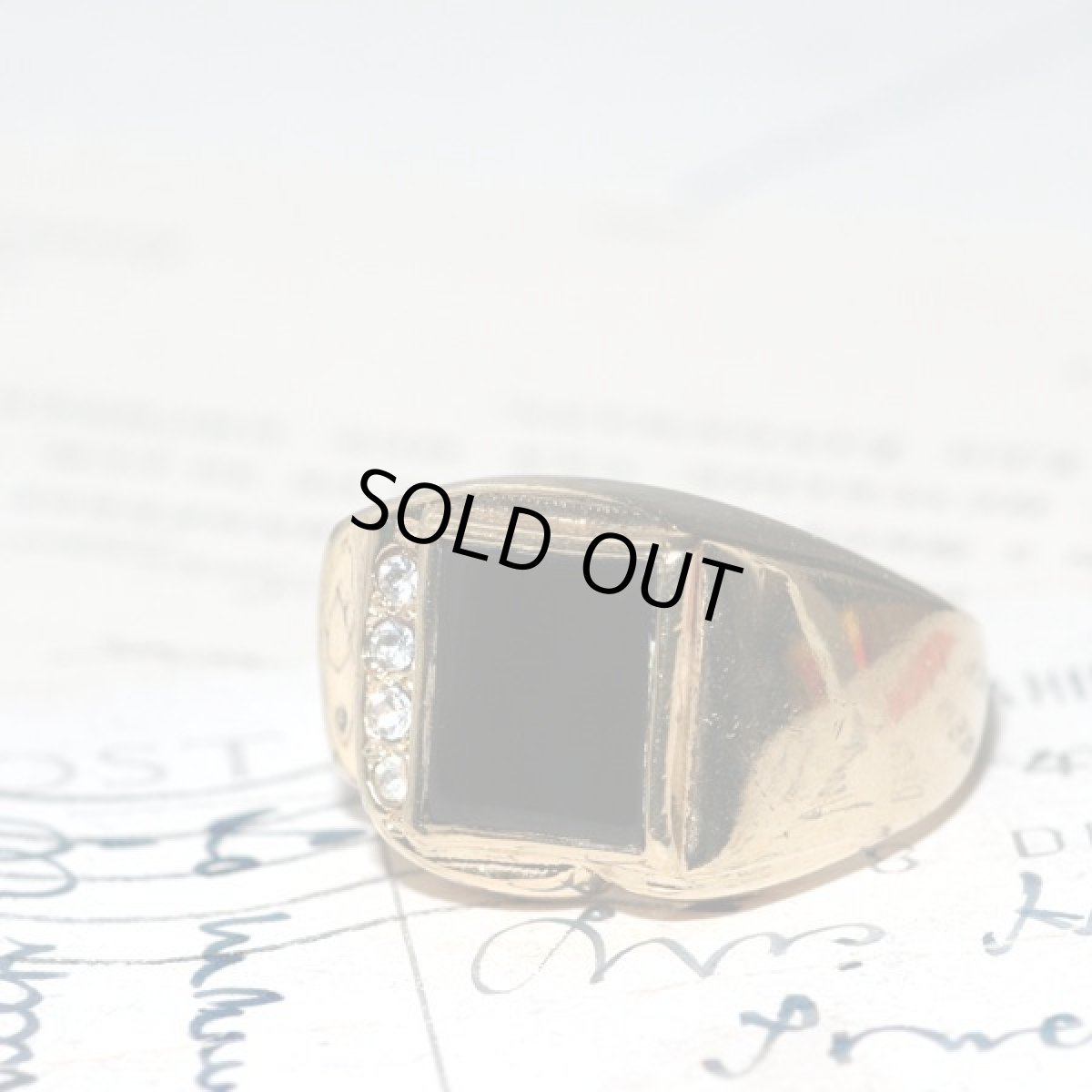 画像10: アメリカ ヴィンテージ 刻印SETA ブラックガラス シグネットリング メンズ指輪 24〜25号  (10)