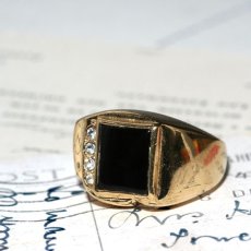 画像10: アメリカ ヴィンテージ 刻印SETA ブラックガラス シグネットリング メンズ指輪 24〜25号  (10)