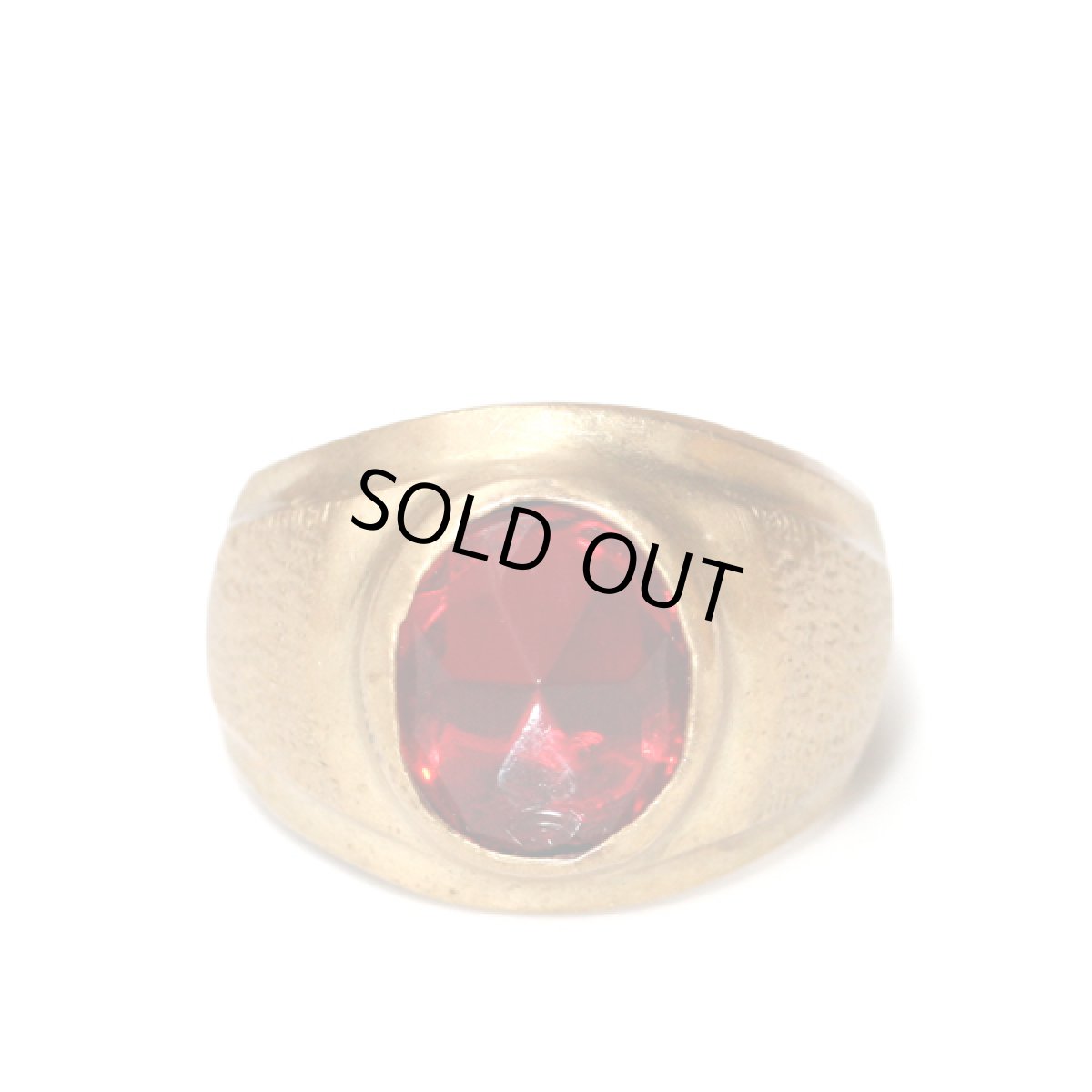 画像2: アメリカ ヴィンテージ 刻印18K レッドガラスリング メンズ指輪 18号 デザインリング (2)