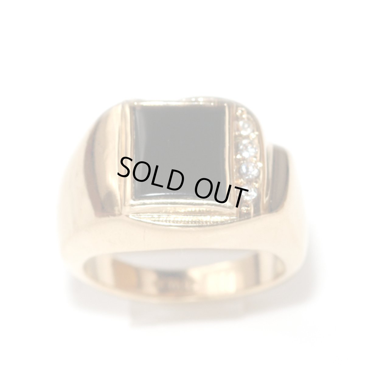 画像2: アメリカ ヴィンテージ 刻印SETA ブラックガラス シグネットリング メンズ指輪 24〜25号  (2)