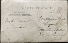 画像2: フランス 切手 消印 アンティークポストカード Bon Souvenir いい思い出 花かごを持つ女性 (2)