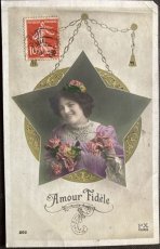 画像1: フランス 切手 消印 アンティークポストカード Amour Fidele 誠実な愛 (1)