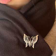 画像10: アメリカ 1970年代 バタフライ蝶々のオーロララインストーン ヴィンテージブローチ (10)