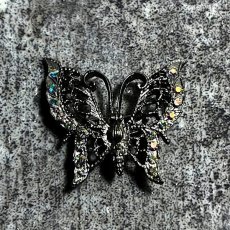 画像6: アメリカ 1970年代 バタフライ蝶々のオーロララインストーン ヴィンテージブローチ (6)