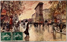 画像1: フランス 1911年 切手 消印あり アンティークポストカード PARIS パリの街 (1)