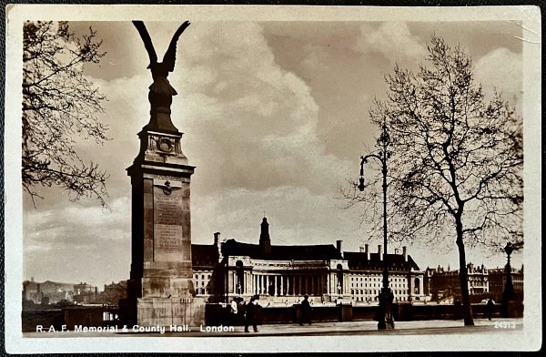 イギリス 1934年 18 OCT 1934 消印・切手あり アンティークポストカード R.A.F. Memorial & County Hall  LONDON| アンティークポストカード専門店アクトンアンティークス