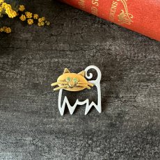 画像6: JJブランド グリーンアイ 猫ヴィンテージブローチ　ねこアクセサリー(Jonette Jewelry Co)ジェイジェイ (6)