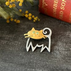 画像2: JJブランド グリーンアイ 猫ヴィンテージブローチ　ねこアクセサリー(Jonette Jewelry Co)ジェイジェイ (2)